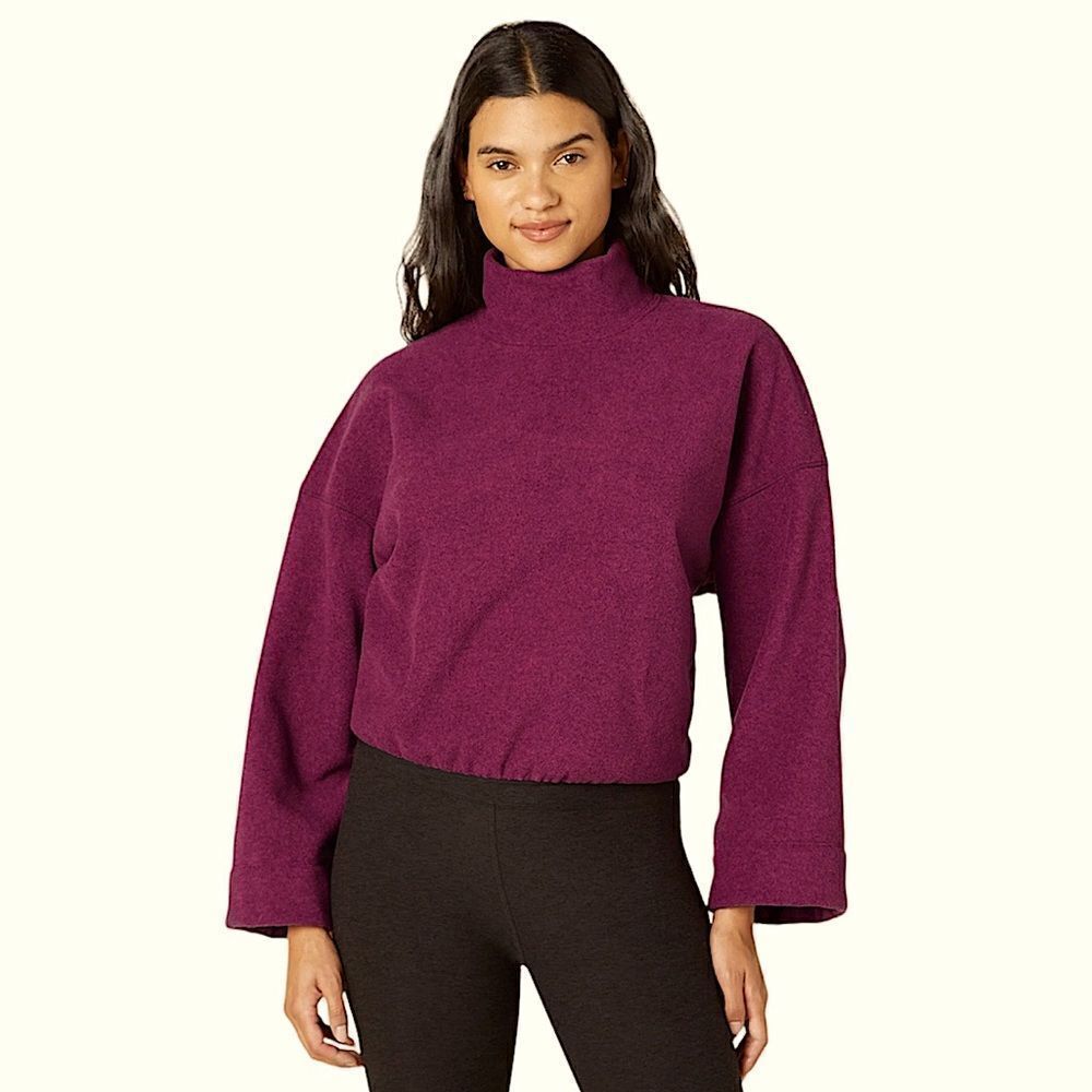 Beyond Yoga Back East Heathered Dark Red Beet Copped Boxy Oversized Pullover S
